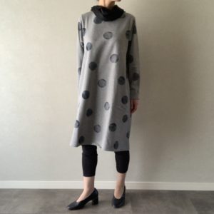 ワンピース チュニック 裏シャギー ドット グレー Lサイズ