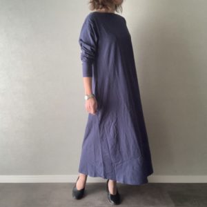 ワンピース ロング USAコットン コットンピーチ起毛 ブルー フリーサイズ