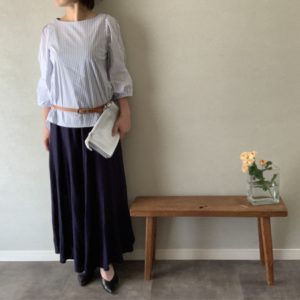 ブラウス　七部袖　ストレッチ 素材　ストライプ ホワイト×ブルー　ナチュラル　オシャレ