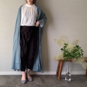 カーディガン ブルーグリーン 七分袖 羽織り ロング ナチュラル 大人 おしゃれ フリーサイズ