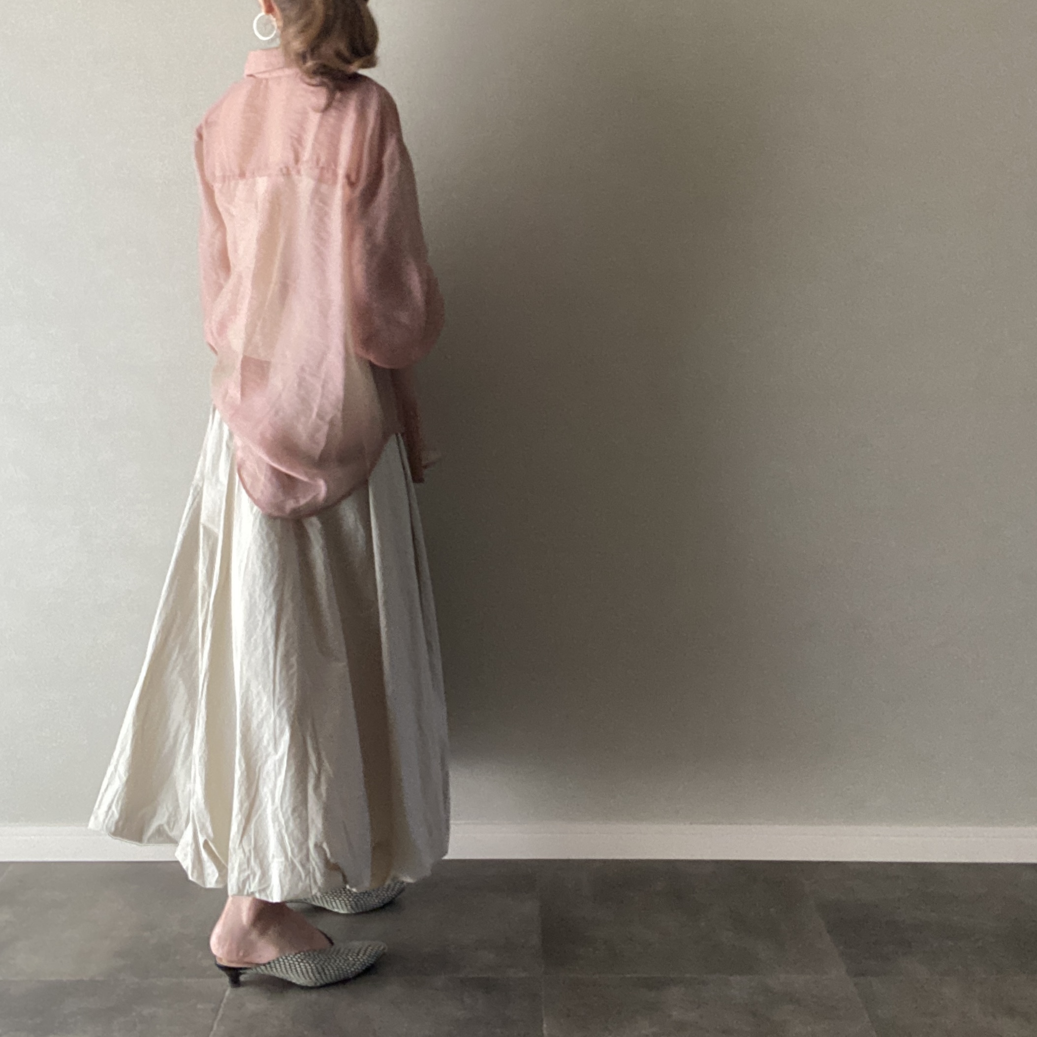 シャツ アシンメトリー シアー 長袖 スモーキーピンク フリーサイズ