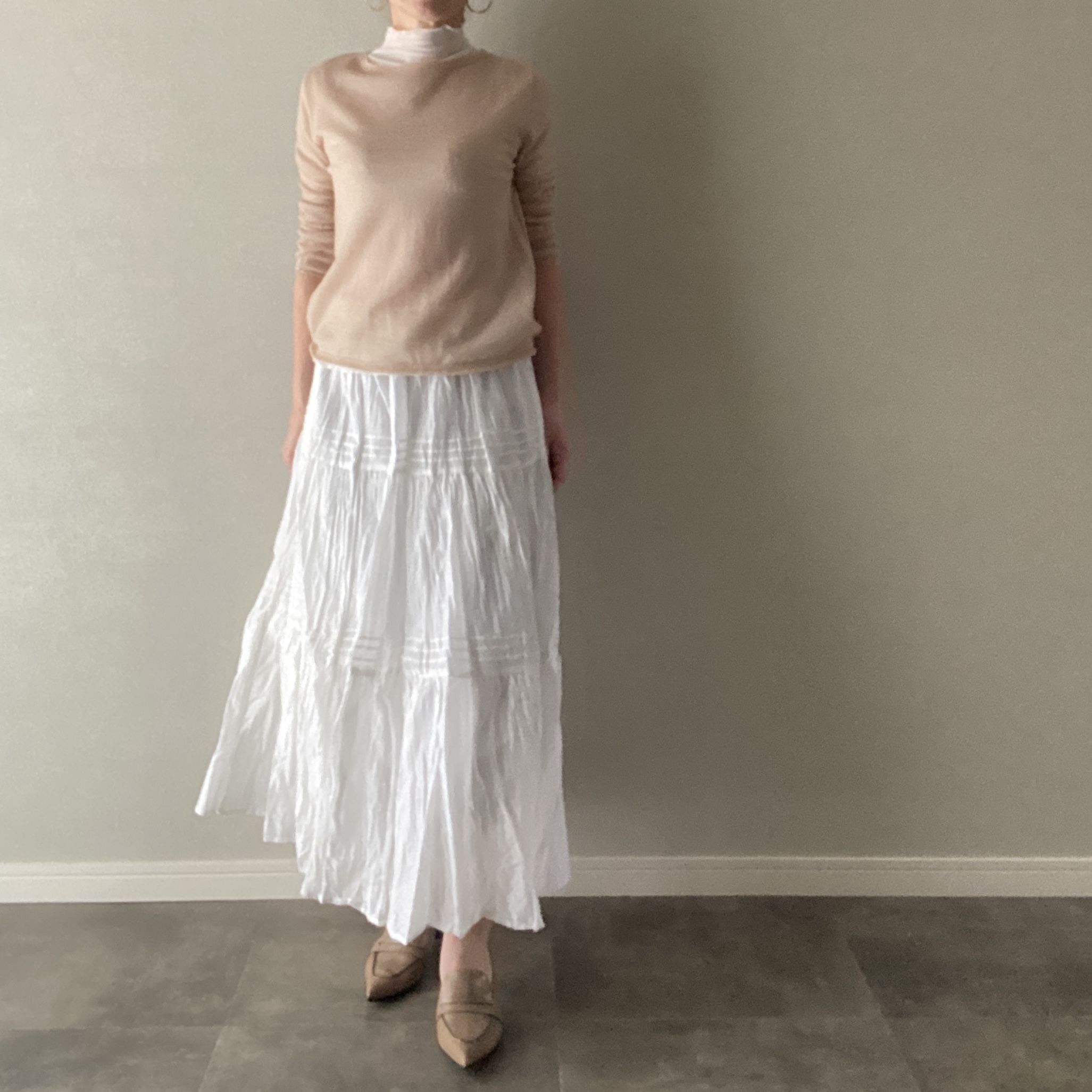 スカート コットン ティアード ホワイト フリーサイズ【020502】